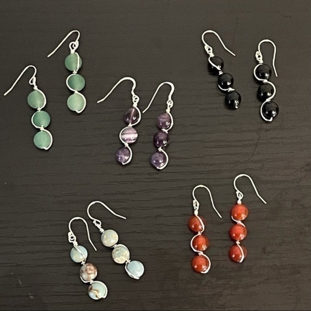 2/$49 Handmade 925 Sterling Silver Onyx Wire Wrap Earrings Minimalist Night Gift - Picture 3 of 3